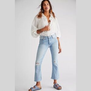 Mother Denim The Outsider Ankle Chew Mid-Rise Jeans, Poisoned Petals, 26